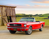 MST 01 BK0008 01
1965 Ford Mustang Convertible Red 3/4 Front View On Gravel By Field And Old Wooden Shed