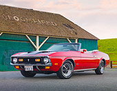 MST 01 BK0037 01
1971 Ford Mustang Convertible Red And Black 3/4 Front View On Pavement By Blue Barn