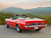 MST 01 BK0039 01
1971 Ford Mustang Convertible Red And Black 3/4 Rear View On Pavement Overlooking Forest