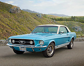 MST 01 BK0071 01
1967 Ford Mustang Brittany Blue 3/4 Front View On Pavement By Grassy Hills