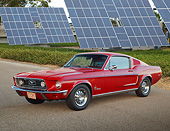 MST 01 BK0080 01
1968 Ford Mustang Fastback Red 3/4 Front View On Pavement By Solar Panels