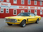 MST 01 BK0094 01
1970 Ford Mustang Grabber Yellow 3/4 Front View On Pavement By Barbeque