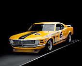MST 01 RK0893 05
1970 Ford Mustang Boss Yellow And Black 3/4 Front View On Gray Line Studio