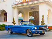 MST 01 RK1185 01
1964 1/2 Ford Mustang Convertible Blue 3/4 Front View On Pavement By Building