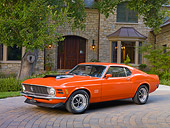 MST 01 RK1349 01
1970 Ford Mustang Boss 429 Calypso Coral 3/4 Front View On Brick By House