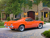 MST 01 RK1353 01
1970 Ford Mustang Boss 429 Calypso Coral 3/4 Rear View On Brick By House And Trees
