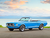 MST 01 RK1384 01
1967 Ford Convertible GTA Mustang Blue 3/4 Front View On Pavement By Water