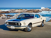 MST 01 RK1436 01
1969 Ford Mustang Mach I White And Black 3/4 Front View On Pavement By Rocky Beach
