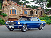 MST 01 RK1442 01
1966 Ford Mustang Viper Blue With White Stripes 3/4 Front View On Pavement By House