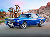 MST 01 RK1444 01
1966 Ford Mustang Viper Blue With White Stripes 3/4 Front View On Pavement In Desert