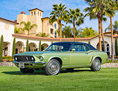 MST 01 RK1447 01
1969 Ford Mustang Grande Lime Gold 3/4 Front View On Grass By Building And Palm Trees