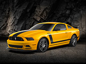 MST 01 RK1464 01
2013 Ford Mustang Boss 302 Yellow With Black Stripe 3/4 Front View On Pavement By Rock Wall