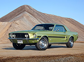 MST 01 RK1515 01
1968 Ford Mustang GT/CS Lime Gold 3/4 Front View On Gravel By Dirt Hill