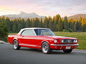 MST 01 RK1550 01
1965 Ford Mustang GT Covertible Red With White Top 3/4 Front View On Pavement By Grass And Trees At Dusk