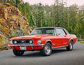 MST 01 RK1585 01
1968 Ford Mustang Coupe Flower Power Red 3/4 Front View On Pavement In Mountains