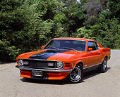 MST 01 RK0016 07
1970 Ford Mustang Mach 1 Orange And Black Stripe 3/4 Front On Pavement