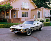 MST 01 RK0225 03
1971 Ford Mustang Mach 1 Fastback Pewter Silver 3/4 Front View On Driveway