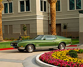 MST 01 RK0424 08
1972 Ford Mustang Mach 1 Green 3/4 Side View On Pavement By Flowers
