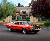 MST 01 RK0572 05
1971 Mustang Boss 351 Red And Black 3/4 Front View On Pavement By Gated House