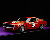 MST 01 RK0607 05
1970 Mustang Boss 302 Race Car Orange Black Stripe 3/4 Front View Studio