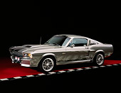 MST 01 RK0629 03
1967 Ford Mustang GT500M Fastback Silver With Black Stripes 3/4 Side View On Red Floor Checkered Line