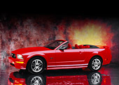 MST 01 RK0838 03
2005 Ford Mustang GT Convertible Red 3/4 Side View On Mylar Floor Sunburst Background