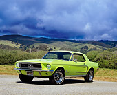 MST 01 RK0882 04
1968 Ford Mustang Grabber Lime 3/4 Front View On Pavement Dark Clouds