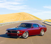 MST 01 RK1047 01
1970 Ford Mustang Burgundy 3/4 Front View By Hill Blue Sky