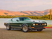 MST 01 RK1070 01
1971 Ford Mustang Mach 1 429 SCJ Green 3/4 Front On Pavement By Lake