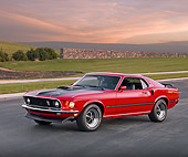 MST 01 RK1085 01
1969 Ford Mustang Mach 1 Red And Black 3/4 Front View On Street