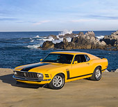 MST 01 RK1099 01
1970 Ford Boss 302 Mustang School Bus Yellow With Black Stripe 3/4 Front View By Ocean