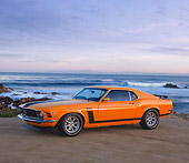 MST 01 RK1106 01
1970 Ford Boss 302 Mustang Orange With Black Stripe 3/4 Front View By Ocean