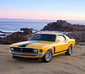 MST 01 RK1113 01
1970 Ford Boss 302 Mustang School Bus Yellow With Black Stripe 3/4 Front View By Ocean