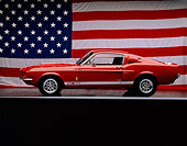MST 03 RK0011 03
1967 Ford Mustang Shelby GT500 Red White Stripe Profile On Gray Line American Flag