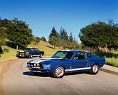 MST 03 RK0079 03
1967 Ford Mustang Shelby GT500 Blue White Stripe 3/4 Side View On Pavement By Grass And Trees