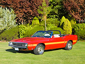 MST 03 RK0197 01
1969 Ford Mustang Shelby GT 500 Convertible Red With Yellow Stripe 3/4 Front View On Grass By Trees