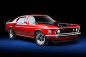 MST 04 BK0006 01
1969 Ford Mustang Mach 1 Super Cobra Jet Red And Black 3/4 Front View In Studio