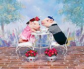 PIG 01 RK0060 08
Sows of France Two Pigs Drinking Tea At Table