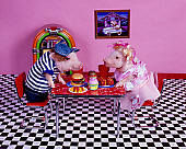 PIG 01 RK0233 02
Hoggy Diner Two Pigs At Table On Checkered Floor By Juke Box
