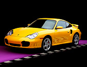 POR 01 RK0029 07
2001 Porsche 996 Twin Turbo Yellow 3/4 Front View On Purple Floor Checkered Line Studio