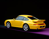 POR 02 RK0004 06
1997 Porsche Turbo S Yellow Rear 3/4 View On Purple Floor Studio