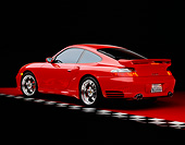 POR 03 RK0139 06
2003 Porsche Turbo X50 Red Rear 3/4 View On Red Floor Checkered Line Studio