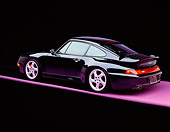 POR 03 RK0014 06
1996 Porsche Turbo Black Rear 3/4 View On Purple Floor Studio