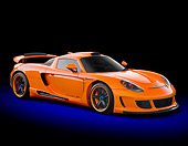 POR 04 BK0012 01
2008 Porsche Gemballa Mirage GT Orange 3/4 Front View In Studio