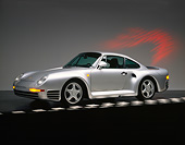 POR 04 RK0021 02
1990 Porsche 959 Silver 3/4 Side View On Checkered Line Studio