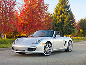 POR 04 RK0844 01
2010 Porsche Boxster S Convertible Silver 3/4 Front View On Pavement By Autumn Trees