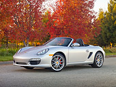 POR 04 RK0845 01
2010 Porsche Boxster S Convertible Silver 3/4 Front View On Pavement By Autumn Trees