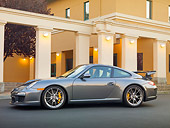 POR 04 RK0856 01
2010 Porsche 911 GT3 Gray 3/4 Front View On Pavement By Building