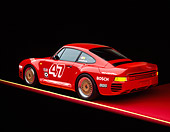 POR 04 RK0039 08
1988 Porsche 959S Red 3/4 Rear View On Yellow Line Studio