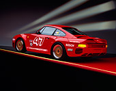 POR 04 RK0045 03
1988 Porsche 959S Red 3/4 Rear View On Red Floor Yellow Line Studio